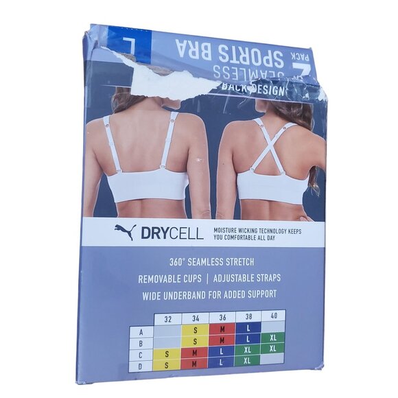 PUMA Lg 2 Pack Seamless Athletic Sports Bra Set Adjustable Drycell Activewear - Picture 3 of 13